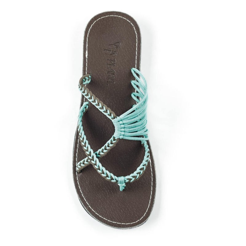 Plaka Oceanside Flat Summer Sandals for Women | Flip flops for the Beach, Walking & Dressy Occasions | Turquoise Gray | Size 8 - Image 1